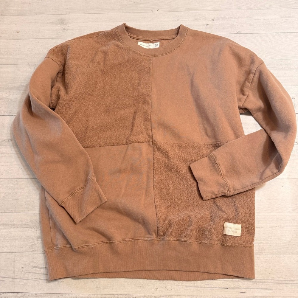 Abercrombie‎ kids brown patchwork crewneck sweater size 15/16